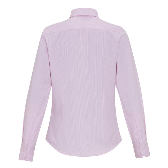 White-Pink - Back - Premier Womens-Ladies Cotton Rich Oxford Stripe Blouse