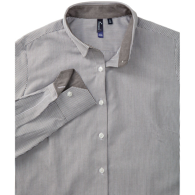 White-Grey - Back - Premier Womens-Ladies Cotton Rich Oxford Stripe Blouse