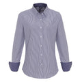 White-Navy - Side - Premier Womens-Ladies Cotton Rich Oxford Stripe Blouse