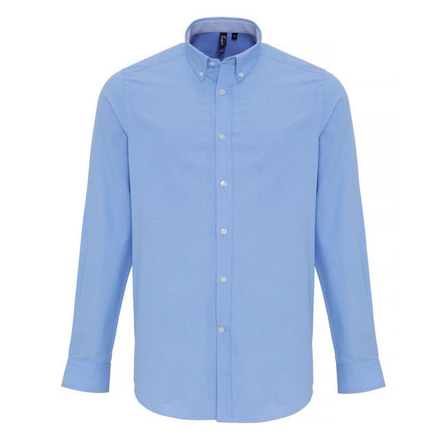 Light Blue - Front - Premier Mens Cotton Rich Oxford Stripe Shirt