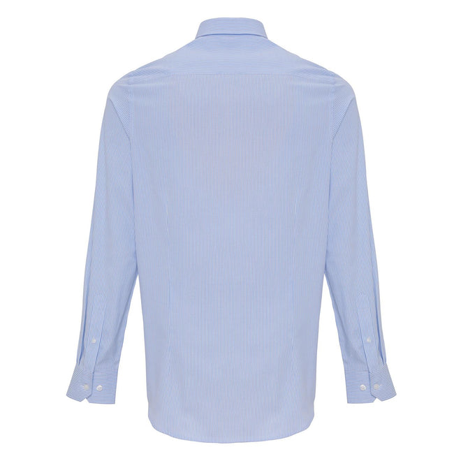 White-Light Blue - Back - Premier Mens Cotton Rich Oxford Stripe Shirt