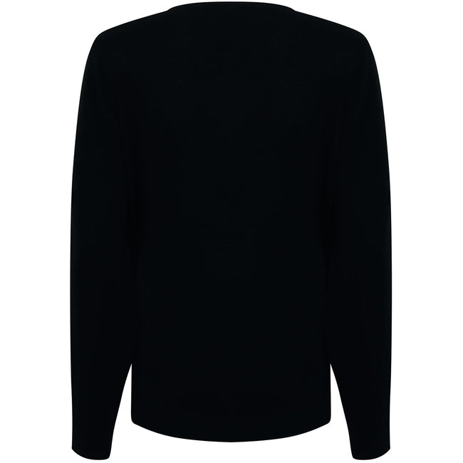 Black - Side - Henbury Womens-Ladies 12 Gauge Fine Knit V-Neck Jumper - Sweatshirt
