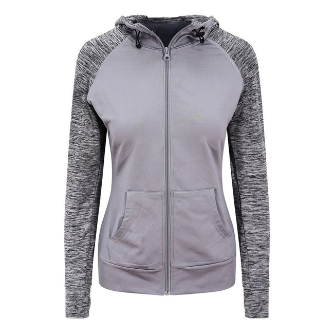 Grey-Grey Melange - Front - AWDis Just Cool Womens-Ladies Girlie Cool Contrast Zoodie
