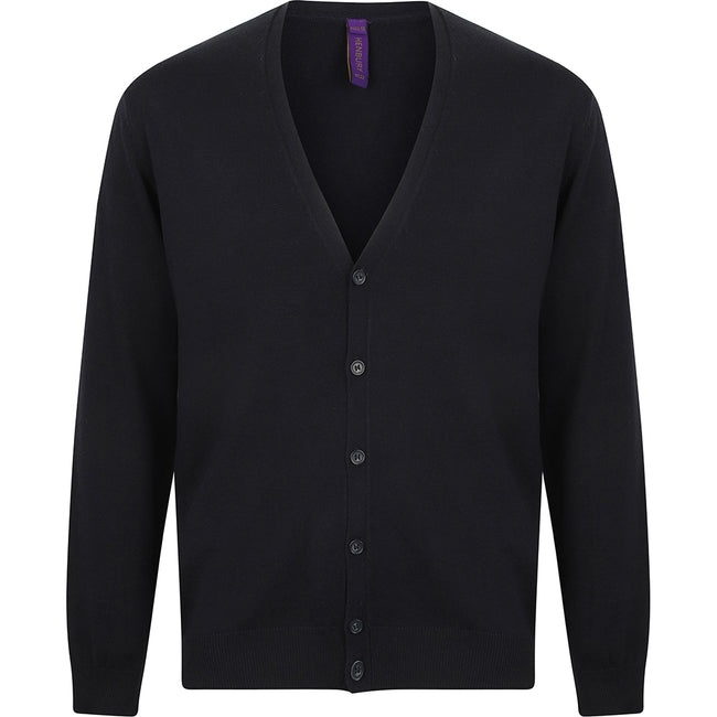 Navy - Back - Henbury Mens V Neck Button Fine Knit Cardigan
