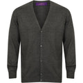 Grey Marl - Back - Henbury Mens V Neck Button Fine Knit Cardigan
