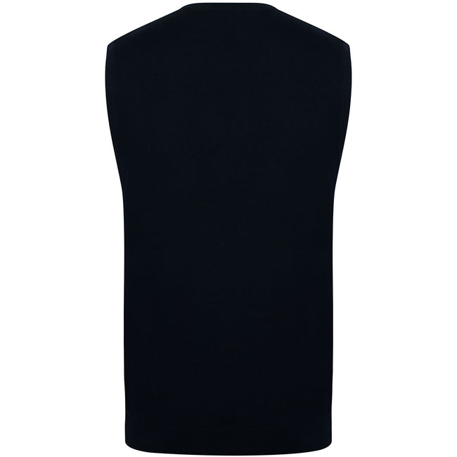 Black - Back - Henbury Mens Sleeveless 12 Gauge V-Neck Fine Knit Jumper