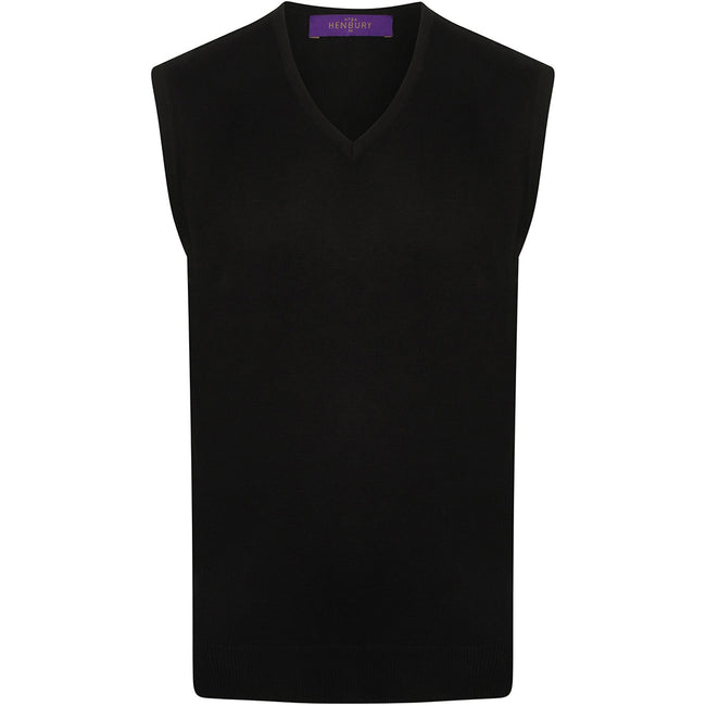 Navy - Front - Henbury Mens Sleeveless 12 Gauge V-Neck Fine Knit Jumper