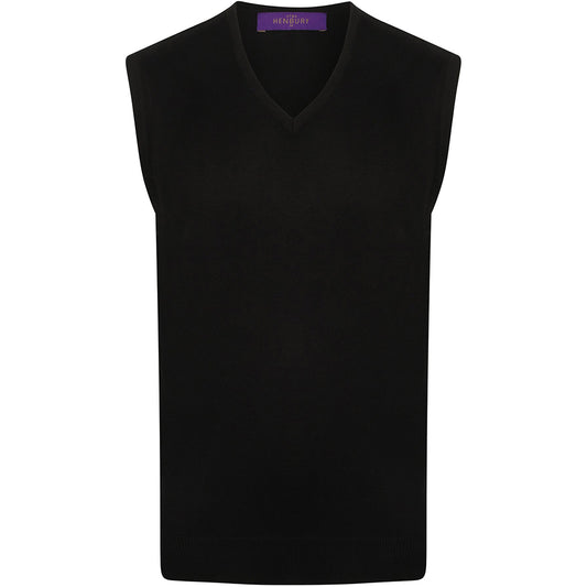 Navy - Front - Henbury Mens Sleeveless 12 Gauge V-Neck Fine Knit Jumper