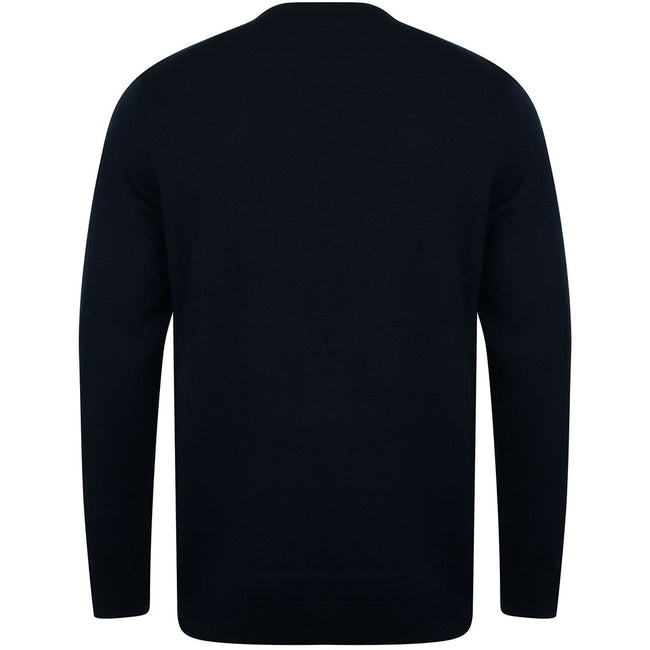 Navy - Back - Henbury Mens Crew Neck 12 Gauge Fine Knit Jumper - Sweatshirt