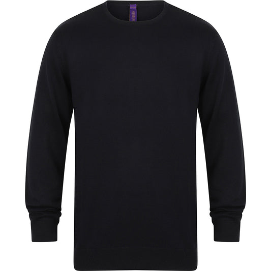 Navy - Front - Henbury Mens Crew Neck 12 Gauge Fine Knit Jumper - Sweatshirt