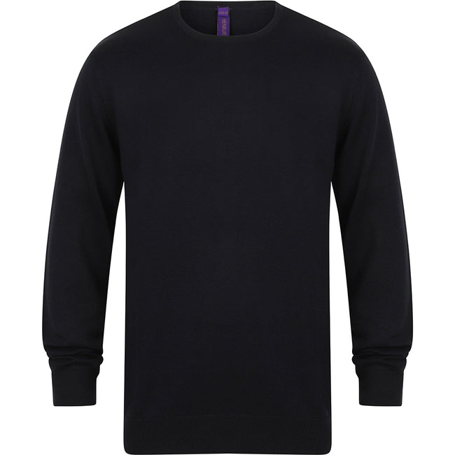 Navy - Front - Henbury Mens Crew Neck 12 Gauge Fine Knit Jumper - Sweatshirt