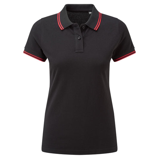 Black-Red - Front - Asquith & Fox Womens-Ladies Classic Fit Tipped Polo
