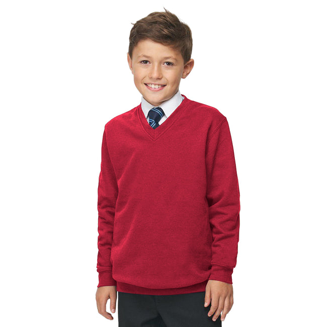 Red - Back - AWDis Academy Childrens-Kids Junior V Neck School Jumper-Sweatshirt (Pack of 2)