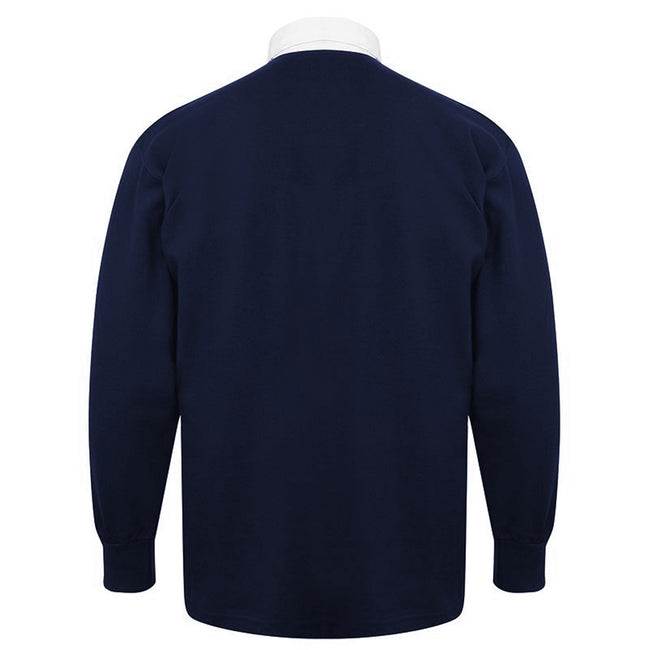 Navy - Back - Front Row Kids Unisex Long Sleeve Plain Rugby Sports Polo Shirt (Pack of 2)