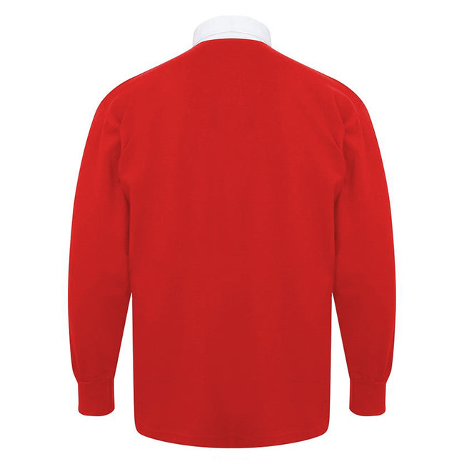 Red - Back - Front Row Kids Unisex Long Sleeve Plain Rugby Sports Polo Shirt (Pack of 2)