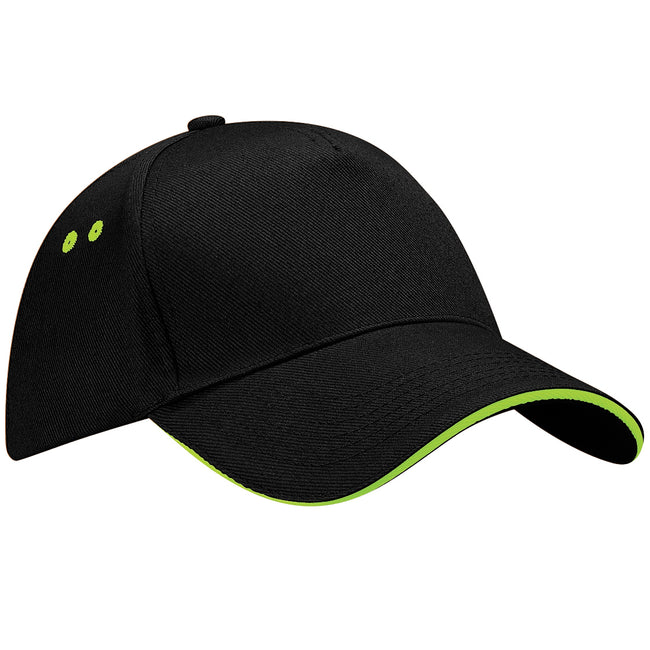 Black-Lime Green - Front - Beechfield Unisex Ultimate 5 Panel Contrast Baseball Cap With Sandwich Peak - Headwear (Pack of 2)