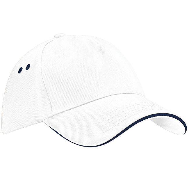 White-French Navy - Front - Beechfield Unisex Ultimate 5 Panel Contrast Baseball Cap With Sandwich Peak - Headwear (Pack of 2)