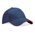 French Navy- Classic Red - Front - Beechfield Unisex Ultimate 5 Panel Contrast Baseball Cap With Sandwich Peak - Headwear (Pack of 2)