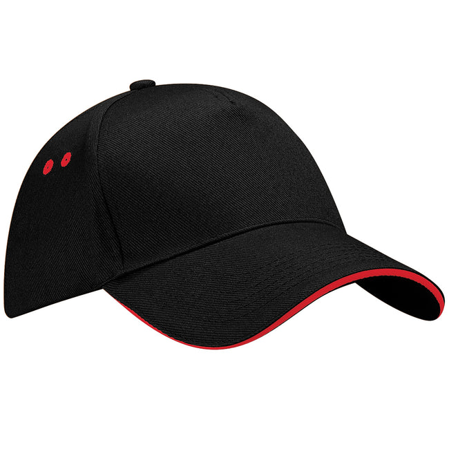 Black-Classic Red - Front - Beechfield Unisex Ultimate 5 Panel Contrast Baseball Cap With Sandwich Peak - Headwear (Pack of 2)
