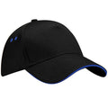 Black-Bright Royal - Front - Beechfield Unisex Ultimate 5 Panel Contrast Baseball Cap With Sandwich Peak - Headwear (Pack of 2)