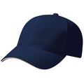 French Navy-Stone - Back - Beechfield Unisex Pro-Style Heavy Brushed Cotton Baseball Cap - Headwear (Pack of 2)