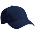 French Navy-Stone - Front - Beechfield Unisex Pro-Style Heavy Brushed Cotton Baseball Cap - Headwear (Pack of 2)