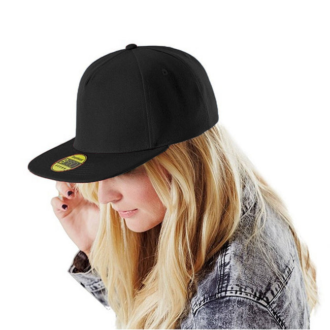 Black-Black - Side - Beechfield Unisex Original Flat Peak Snapback Cap (Pack of 2)
