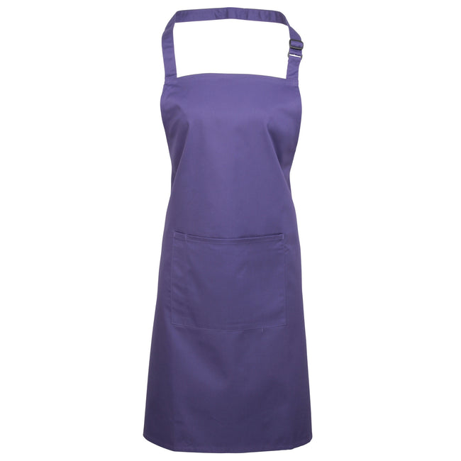 Purple - Front - Premier Ladies-Womens Colours Bip Apron With Pocket - Workwear (Pack of 2)
