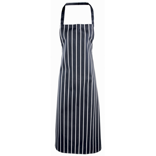Navy-White - Front - Premier Ladies-Womens Stripe Apron - Workwear (Butchers Style) (Pack of 2)