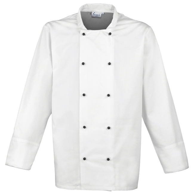 White - Front - Premier Unisex Cuisine Long Sleeve Chefs Jacket (Pack of 2)