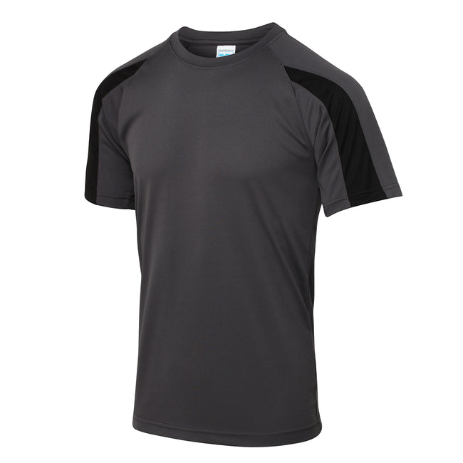 Charcoal-Jet Black - Front - Just Cool Mens Contrast Cool Sports Plain T-Shirt