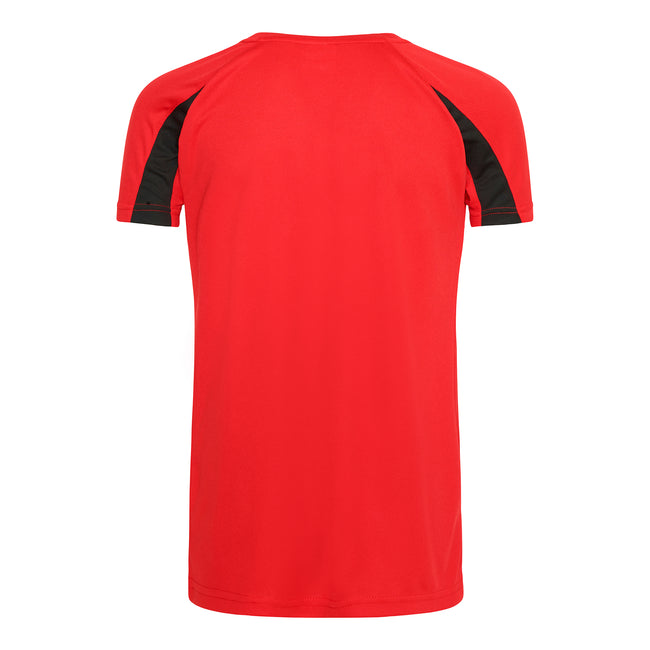 Fire Red-Jet Black - Back - AWDis Just Cool Kids Unisex Contrast Plain Sports T-Shirt