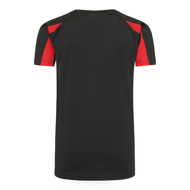 Jet Black-Fire Red - Back - AWDis Just Cool Kids Unisex Contrast Plain Sports T-Shirt