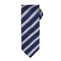 Navy-Silver - Front - Premier Mens Waffle Stripe Formal Business Tie (Pack of 2)