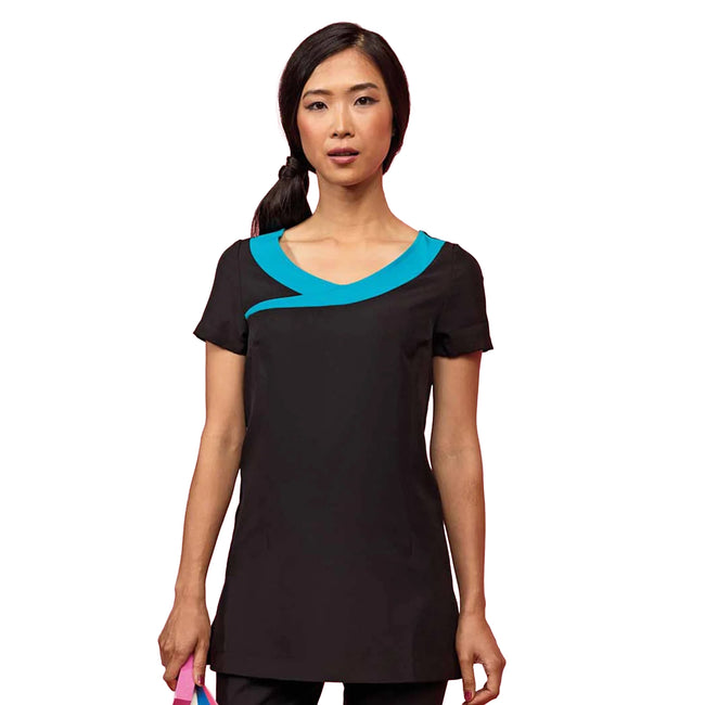 Black- Turquoise - Back - Premier Womens-Ladies Ivy Beauty And Spa Tunic (Contrast Neckline) (Pack of 2)