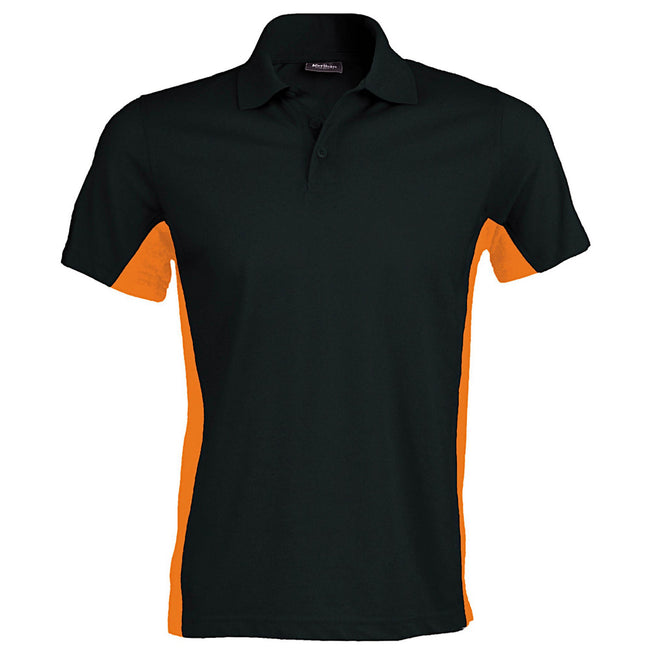 Black-Orange - Front - Kariban Mens Short Sleeve Flag Polo Shirt (Dual Colour)