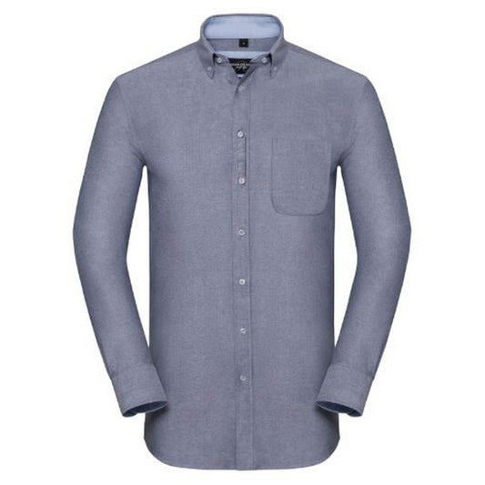 Oxford Navy-Oxford Blue - Front - Russell Collection Mens Long Sleeve Tailored Oxford shirt