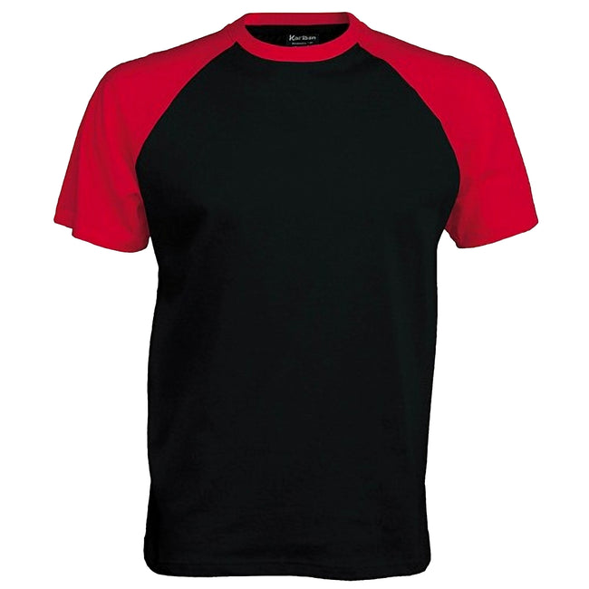 Black-Red - Front - Kariban Mens Short Sleeve Baseball T-Shirt