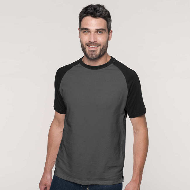 Slate Grey-Black - Back - Kariban Mens Short Sleeve Baseball T-Shirt