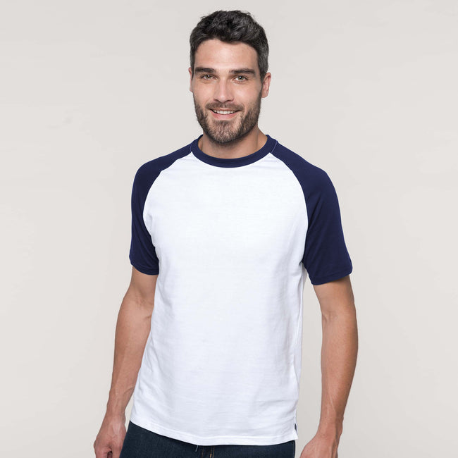 White-Black - Back - Kariban Mens Short Sleeve Baseball T-Shirt