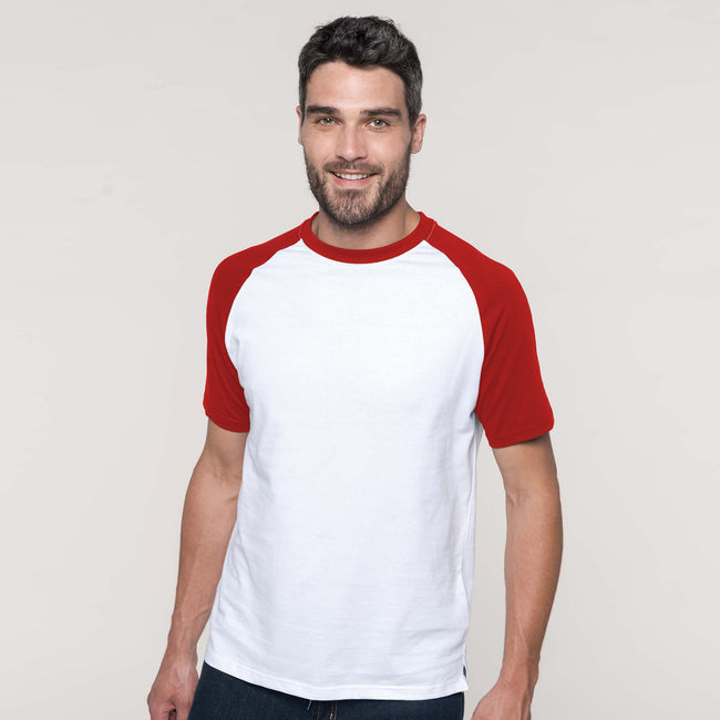 White-Red - Back - Kariban Mens Short Sleeve Baseball T-Shirt