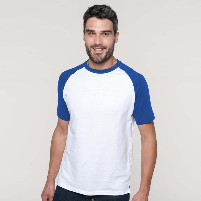 White-Royal - Back - Kariban Mens Short Sleeve Baseball T-Shirt