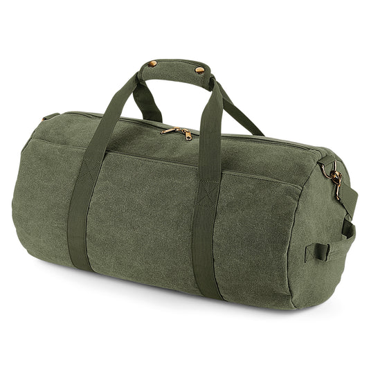Vintage Military Green - Front - Bagbase Vintage Canvas Barrel Bag
