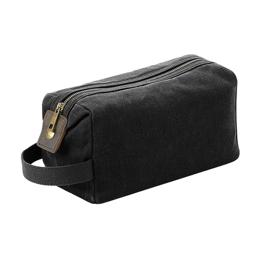 Black - Front - Quadra Heritage Leather Accented Waxed Canvas Wash Bag