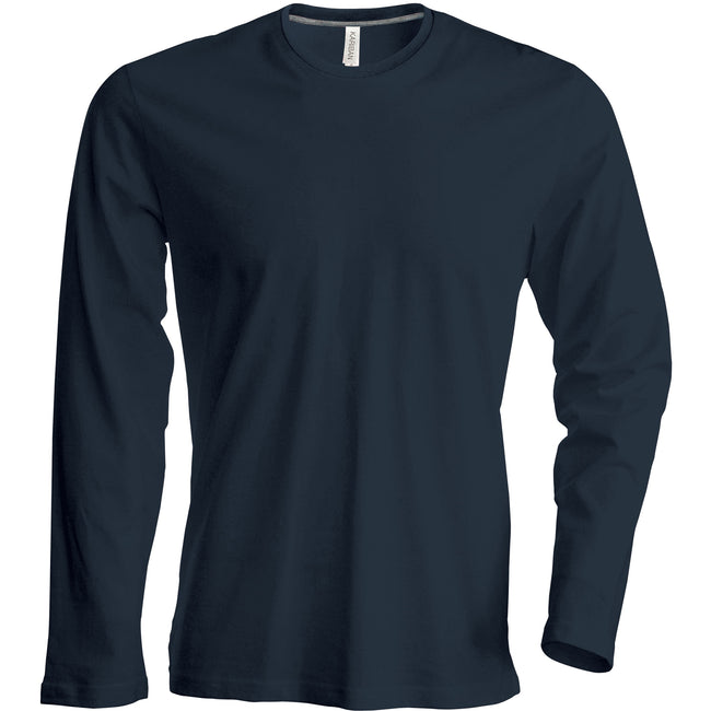 Grey - Front - Kariban Mens Slim Fit Long Sleeve Crew Neck T-Shirt