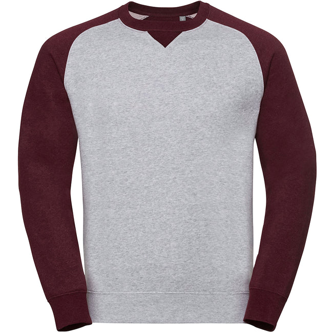 Light Oxford-Burgundy Melange - Front - Russell Mens Authentic Baseball Sweatshirt