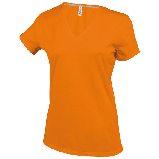 Orange - Front - Kariban Womens-Ladies Feminine Fit Short Sleeve V Neck T-Shirt