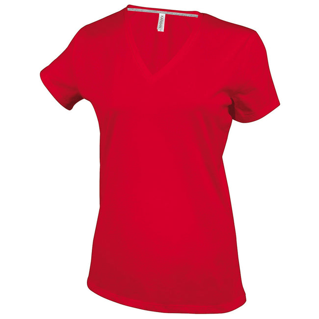 Red - Front - Kariban Womens-Ladies Feminine Fit Short Sleeve V Neck T-Shirt