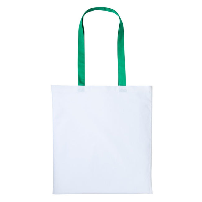 White-Kelly Green - Front - Nutshell Varsity Cotton Shopper Long Handle Tote