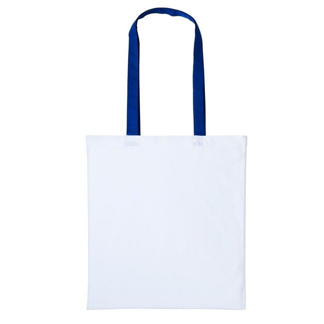 White-Royal - Front - Nutshell Varsity Cotton Shopper Long Handle Tote
